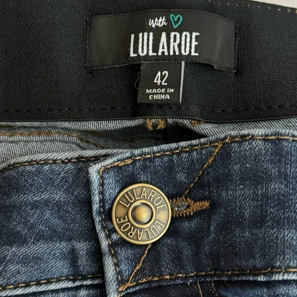 Lularoe Skinny Distressed Jeans Size 22W Dark Wash Slimming Panels EUC - Picture 7 of 12